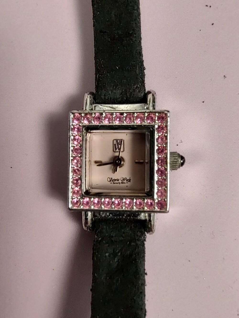 Victoria Wieck Pink Crystal Square Watch Leather Band